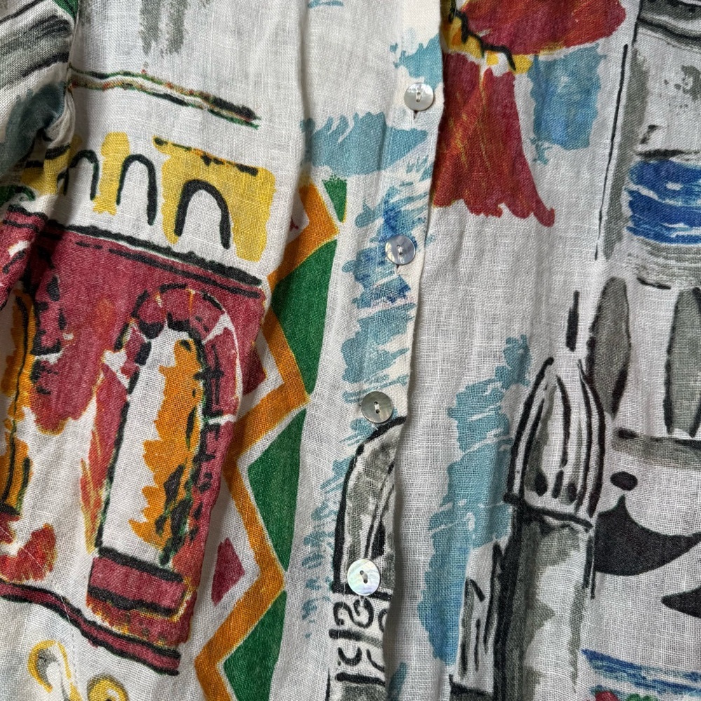 Chico's 100% Linen Multicolor Button Top Art To Wear Size 0 S L45 - Picture 4 of 6